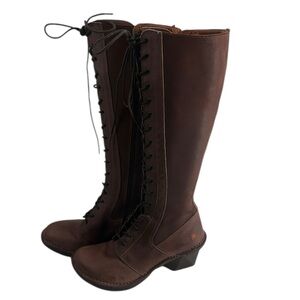 The art company tall boots lace front brown leather full zip boots luxury sz 6.5